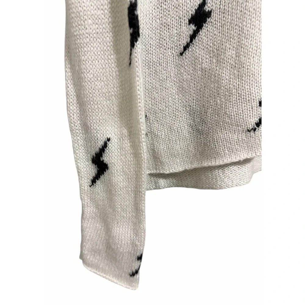 Wooden Ships Paola Buendia White Knit Sweater W/Black Lighting Bolts Size XS/S - Picture 7 of 10